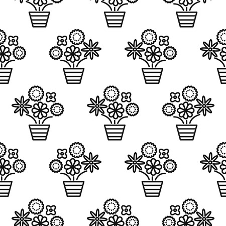 Outline flowers in pots seamless pattern texture.のイラスト素材