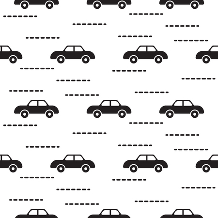 Car cute baby vector scandinavian seamless pattern. Kid fabric and apparel design. Light blue van vehicles on white. Simple kid pattern.のイラスト素材