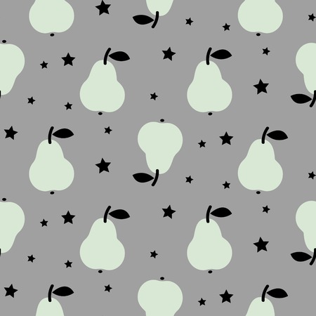 Pear seamless vector pattern with stars on gray.のイラスト素材