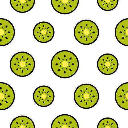 Kiwi fruit slices seamless green pattern on white.のイラスト素材