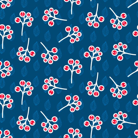Rowan berry seamless pattern on blue.のイラスト素材