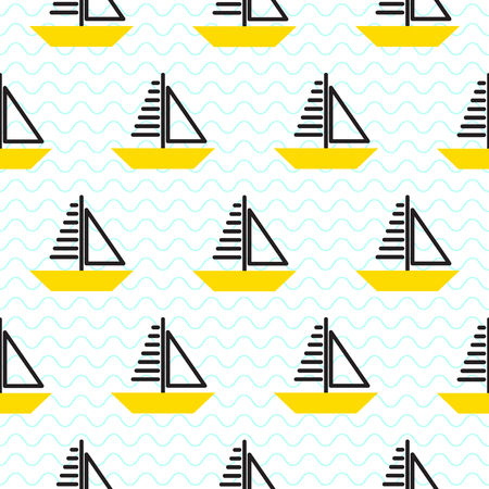 Sailing ship seamless kid vector pattern in scandinavian style.のイラスト素材