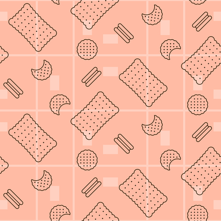 Biscuit pink seamless vector pattern. Line sweet food background texture.のイラスト素材