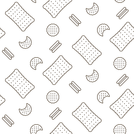 Cookie line icon seamless vector pattern. Pastry background white and black texture.のイラスト素材