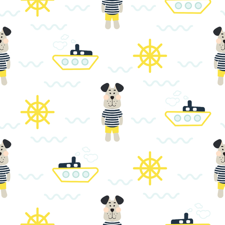 Pajamas boy pattern with tilda sailor dog.のイラスト素材