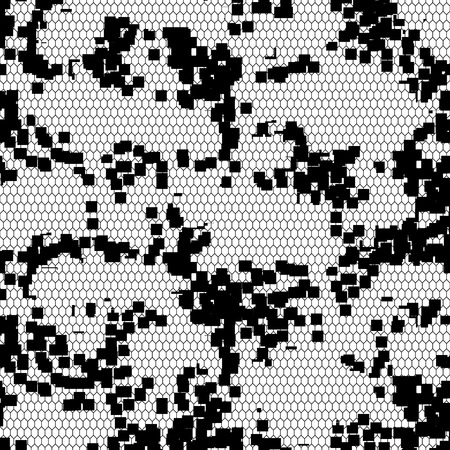 Lace vector black seamless pattern. Abstract ornament veil texture.
