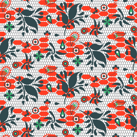 Floral lace blue and red vector seamless pattern.のイラスト素材
