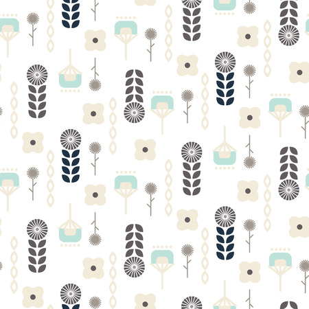 Scandinavian folk floral garden art pattern seamless vector.のイラスト素材