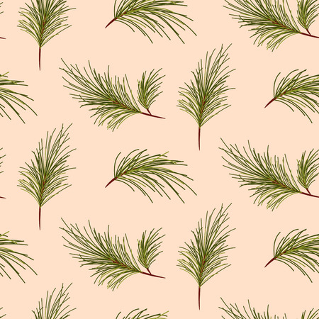Pine tree branches on pale pink background pattern.のイラスト素材