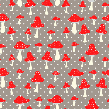 Amanita seamless vector pattern. Poison cartoon mushroom pattern.のイラスト素材