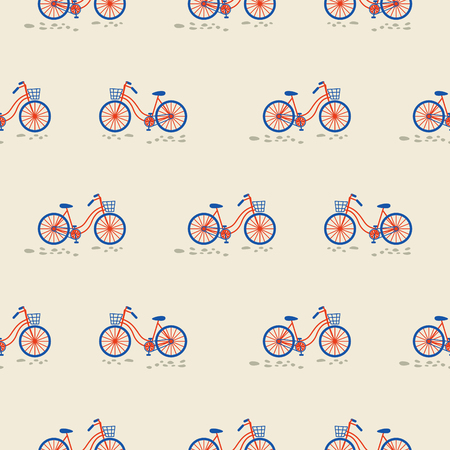 Retro bicycle with bin on the front wheel seamless pattern.のイラスト素材