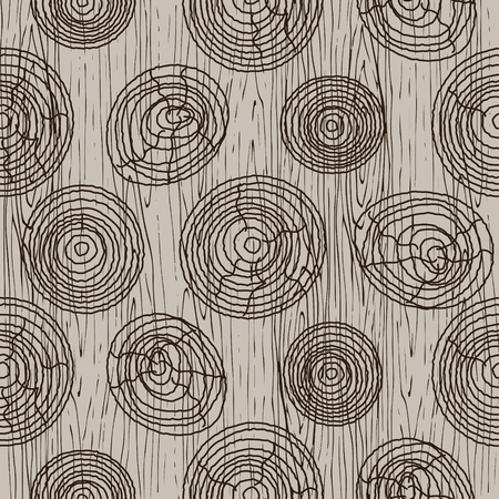 Wooden bark circles beige seamless vector pattern.のイラスト素材