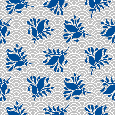 Japanese pattern in blue and gray colors.のイラスト素材