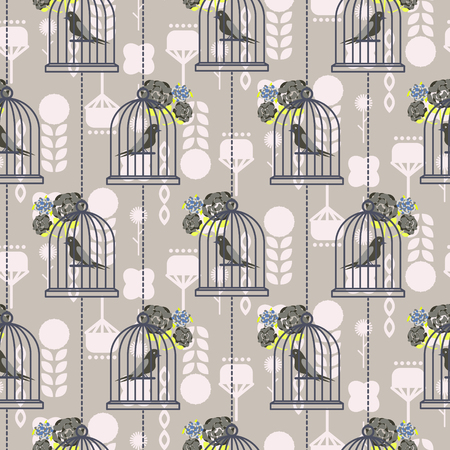Bird cage romantic seamless vector pattern wallpaper.の写真素材