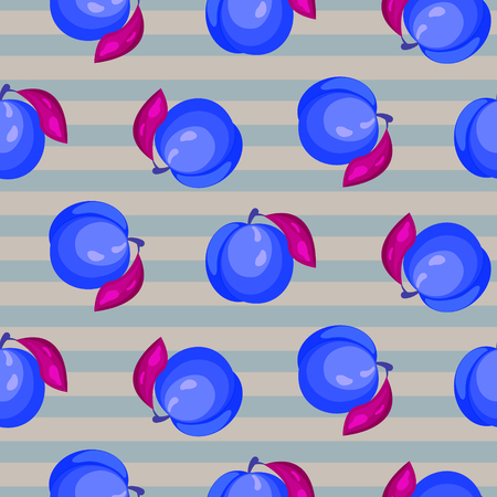 Blue purple plum fruit seamless vector pattern.のイラスト素材