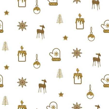 Gold and white new year simple icons vector holiday pattern.のイラスト素材