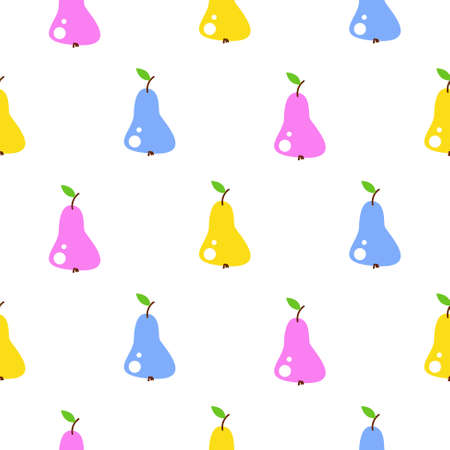 Bright summer juicy pear cartoon seamless pattern.のイラスト素材