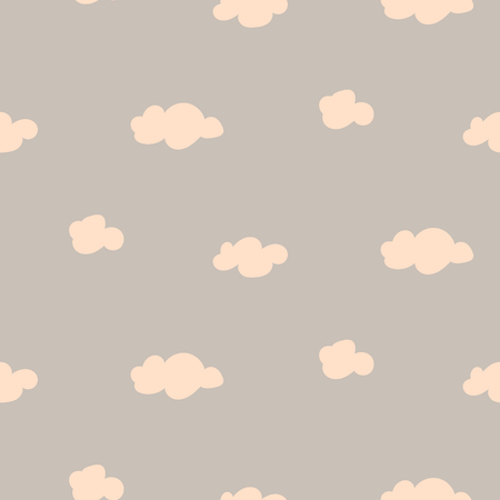 Soft pink and gray baby clouds seamless vector pattern. Cute tender kid style sky background for textile print.のイラスト素材