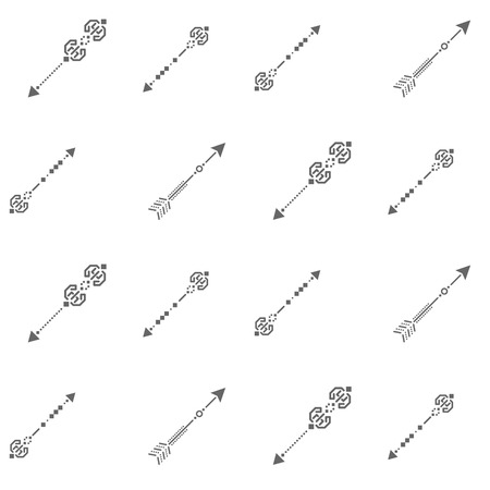 Simple arrow diagonal seamless vector pattern. White and gray tiny signs repeat background.のイラスト素材