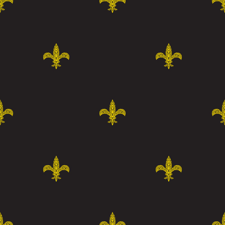 Fleur de lys black and yellow simple seamless pattern. Royal symbol background.のイラスト素材