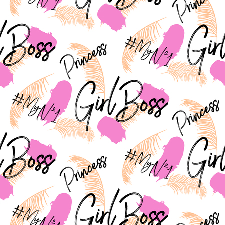Girl boss hashtags brushstroke seamless vector pattern.のイラスト素材