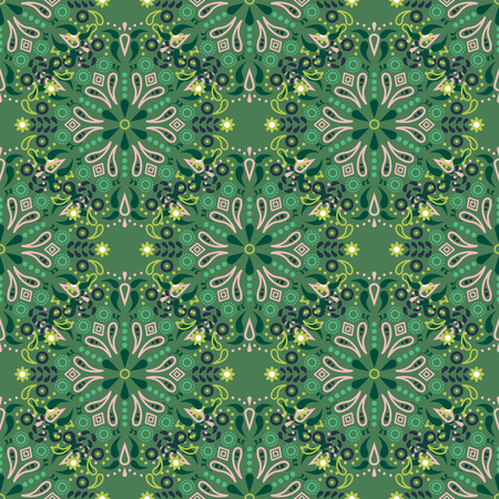 Green mandala seamless vector pattern.のイラスト素材