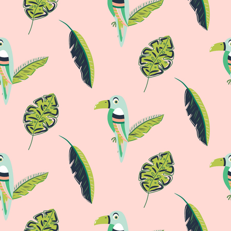 Toucan bird and leaves pattern seamless vector.のイラスト素材