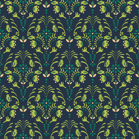 Emerald green damask flower seamless vector pattern.のイラスト素材