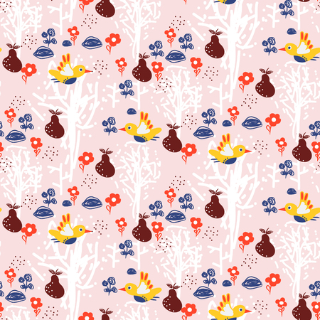 Flower hand drawn pink seamless vector pattern.のイラスト素材