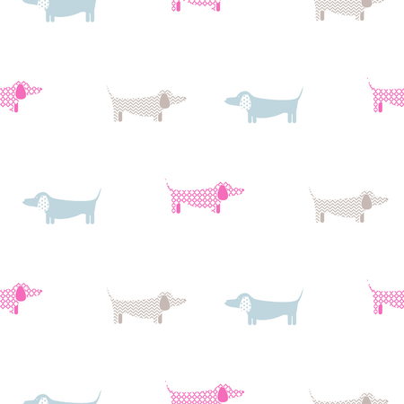 Dachshund dog seamless vector simple colorful pattern.のイラスト素材