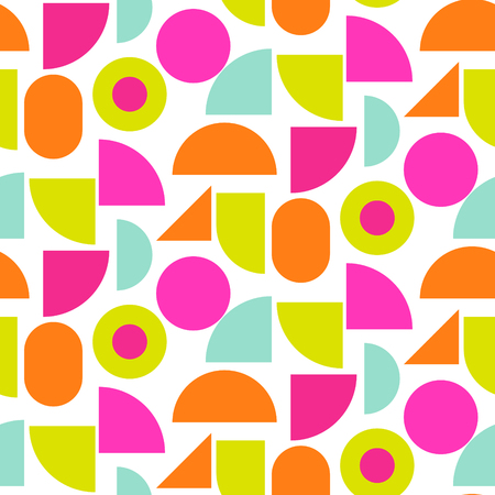 Color block bright shapes seamless vector pattern. Pink and orange abstract geometry colors.のイラスト素材