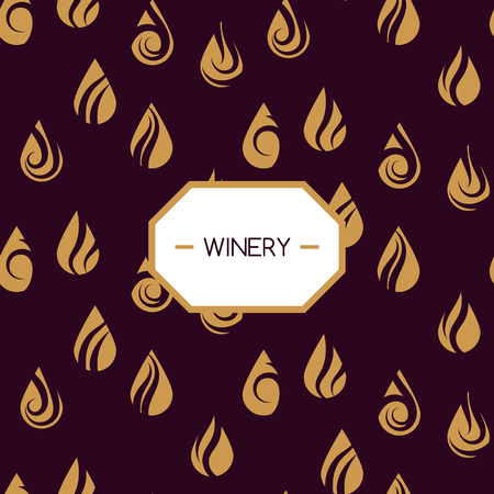 Winery vector drops seamless pattern for wine label design. Gold droplets on purple background template design.のイラスト素材