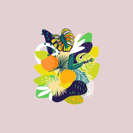 Summer fruit plant banner with tropical leaves, exotic floral design for banner, flyer, poster, web site or greeting card vector.のイラスト素材