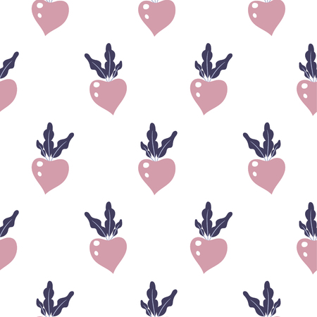 Beetroot seamless vector pattern on white background. Purple vegetable plants fabric textile print background.のイラスト素材