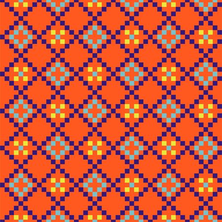 Aztec geometric seamless blue pattern pixel blocks shapes texture. Bright colors vector fabric background. Bright colors vector fabric background.のイラスト素材