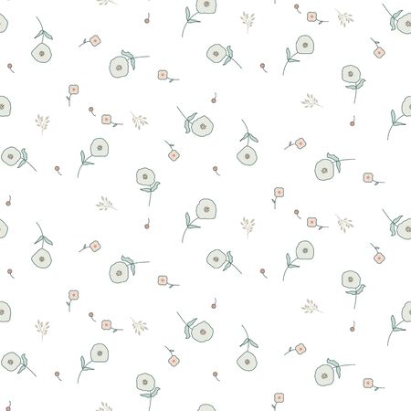 Floral seamless pattern with tiny flowers. Vector white simple background.のイラスト素材