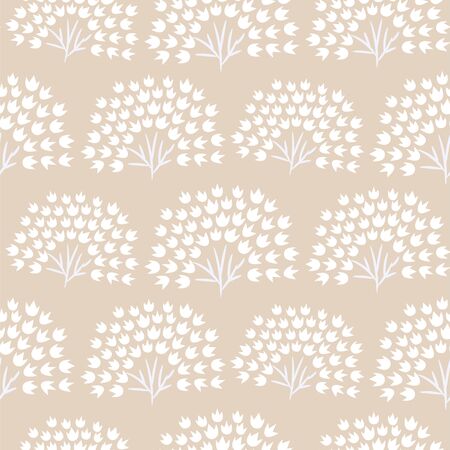Floral simple seamless pattern with grass plants. Vector pastel beige fan leaves flower background.のイラスト素材