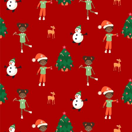 Winter Christmas eve and kids seamless pattern. Xmas festive background for gift wrap and print.のイラスト素材