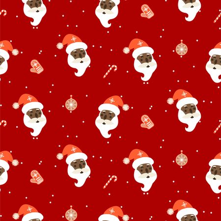 Seamless red xmas festive pattern with santa and decorations.のイラスト素材