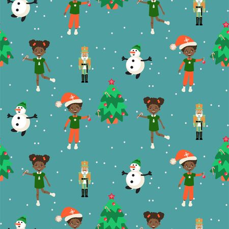 Winter Christmas eve and kids seamless pattern. Xmas festive background for gift wrap and print.のイラスト素材