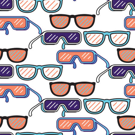 Retro style sunglasses pop art seamless pattern. Purple and coral 90s vibes colors.のイラスト素材