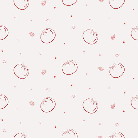 Tomatoes with herbs and spices basil, pepper soup. Food seamless red pattern.のイラスト素材