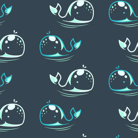 Whale cute blue seamless pattern dark background for kids printのイラスト素材