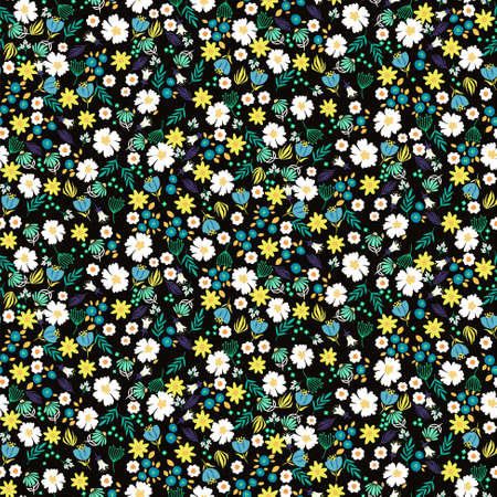 Tiny flowers vintage retro style background seamless pattern texture. Millefleur floral textile pattern.のイラスト素材