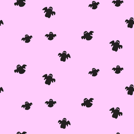 Cute ghost seamless pattern pink background. Funny Halloween paper designのイラスト素材