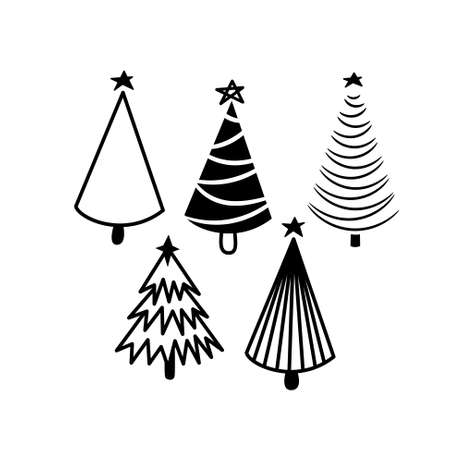 Christmas trees icon set hand drawn and line icon simple design for card designs.のイラスト素材