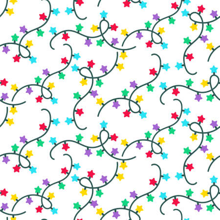 Christmas seamless vector pattern with a light bulbs garlandのイラスト素材