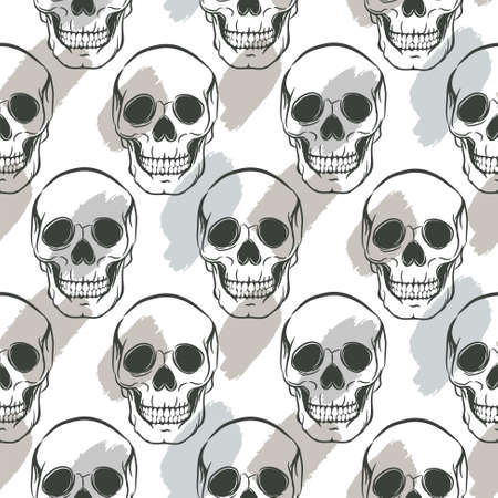 Skull pattern with brush strokes on background. Seamless stylish background for textile print.のイラスト素材