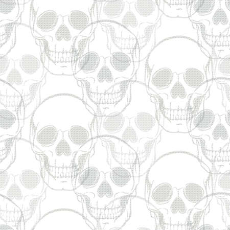 Skull pattern with textured strokes outline. Seamless stylish design for textile print.のイラスト素材
