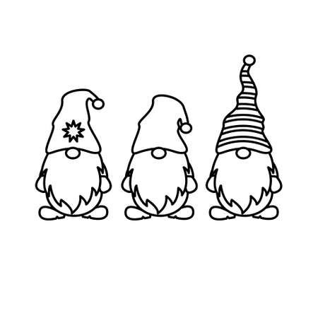 Christmas Gnomes set vector outline illustrationのイラスト素材